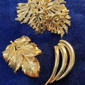 Vintage Gold Tone Brooch Trio